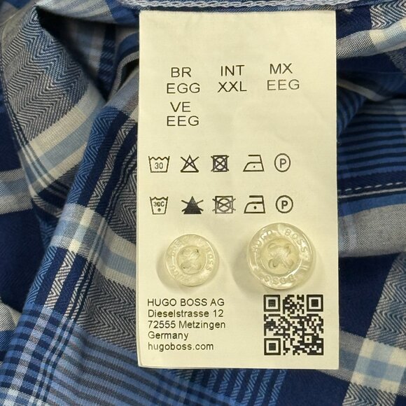 Hugo Boss NWT Green Label Button Up Shirt Mens XXL Blue Plaid Cotton Long Sleeve - Picture 9 of 12